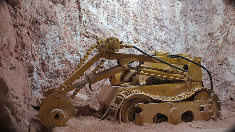 Mining equipment in one of the many boreholes at the Coober Pedy Mine field